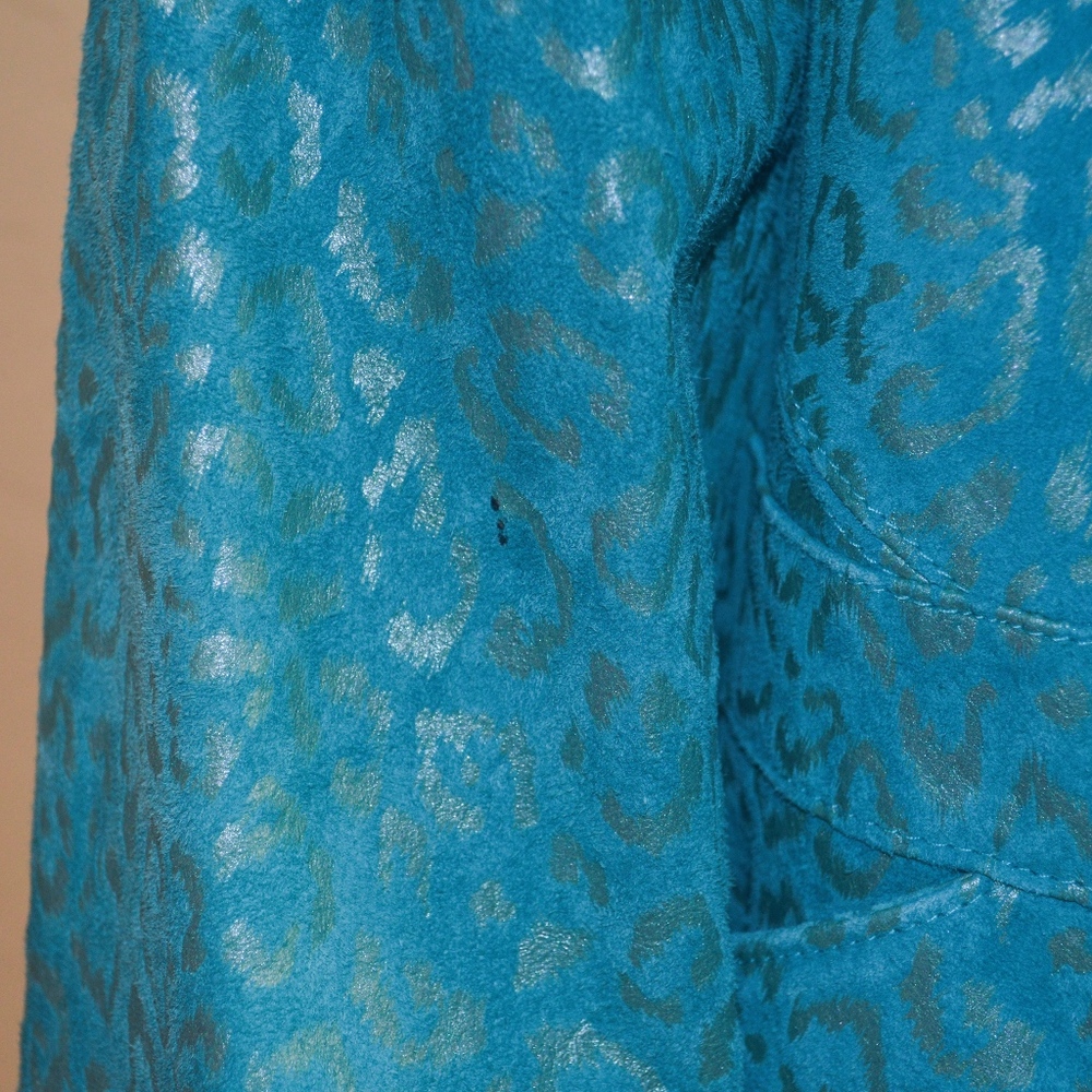 PAMELA MCCOY Blue & Silver Genuine Suede Cheetah Animal Print Zip Jacket NWT - Picture 6 of 6